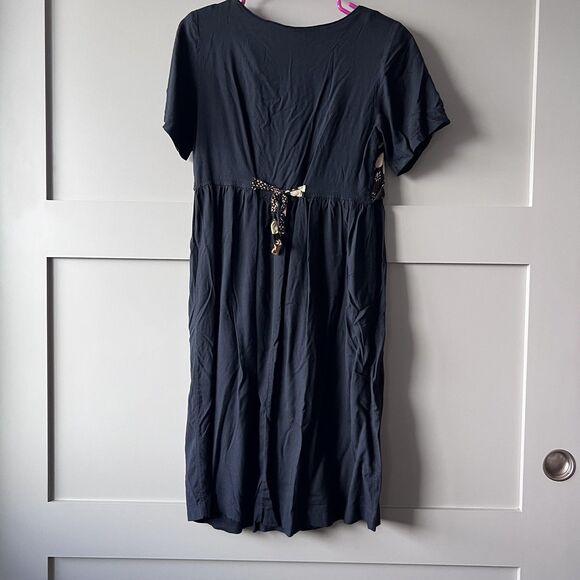 VINTAGE Sun Babies Hawaii Dress Womens Small Black Floral Patchwork Midi 90s - Picture 2 of 13